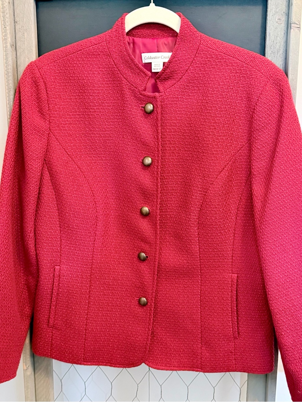 Coldwater Creek Women's Petite Medium Red Textured Button Jacket Blazer